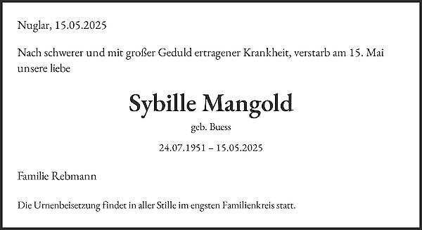 Avis de décès de Sybille Mangold