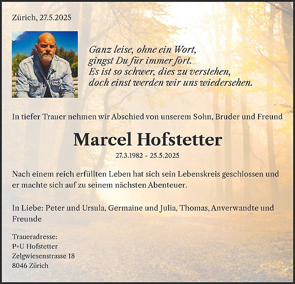 Avis de décès de Marcel Hofstetter