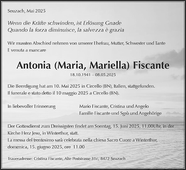 Obituary Antonia (Maria, Mariella) Fiscante