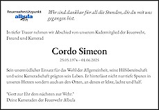 Avis de décès Cordo Simeon, Alvaneu Bad