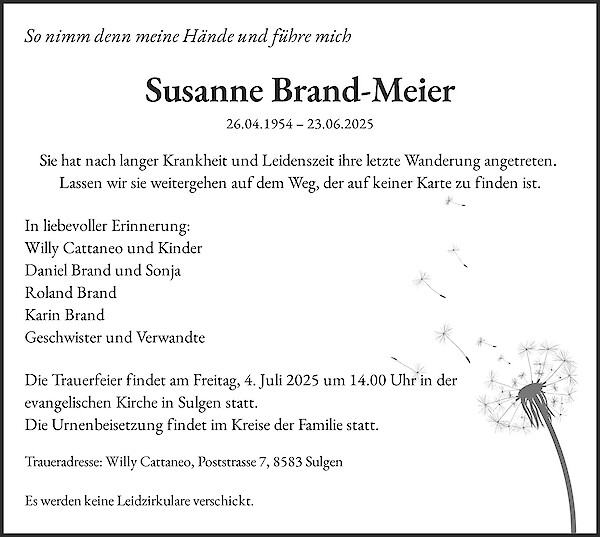 Avis de décès de Susanne Brand-Meier
