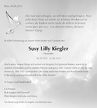 Avis de décès Susy Lilly Kiegler, Bern