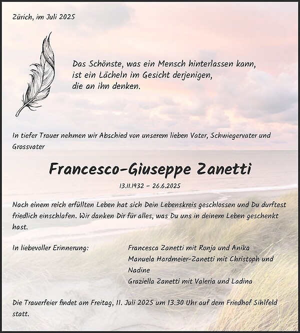 Avis de décès de Francesco-Giuseppe Zanetti
