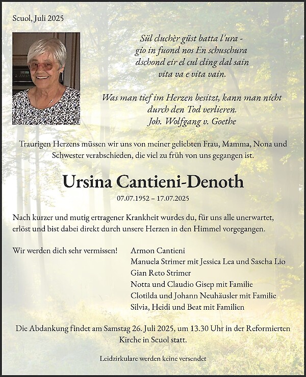Obituary Ursina Cantieni-Denoth