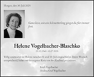 Necrologio Helene Vogelbacher-Blaschko, Horgen