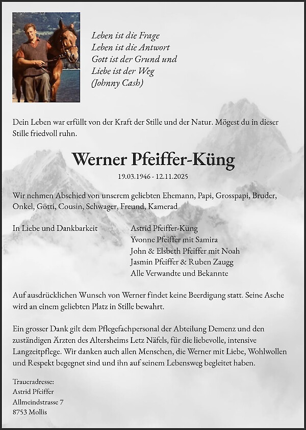 Necrologio da Werner Pfeiffer - Küng, Näfels