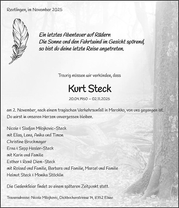 Avis de décès de Kurt Steck