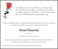 Todesanzeige Irene Gossner, Effretikon
