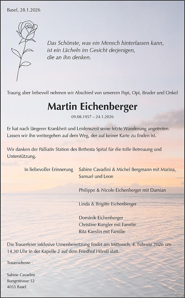 Avis de décès de Martin Eichenberger