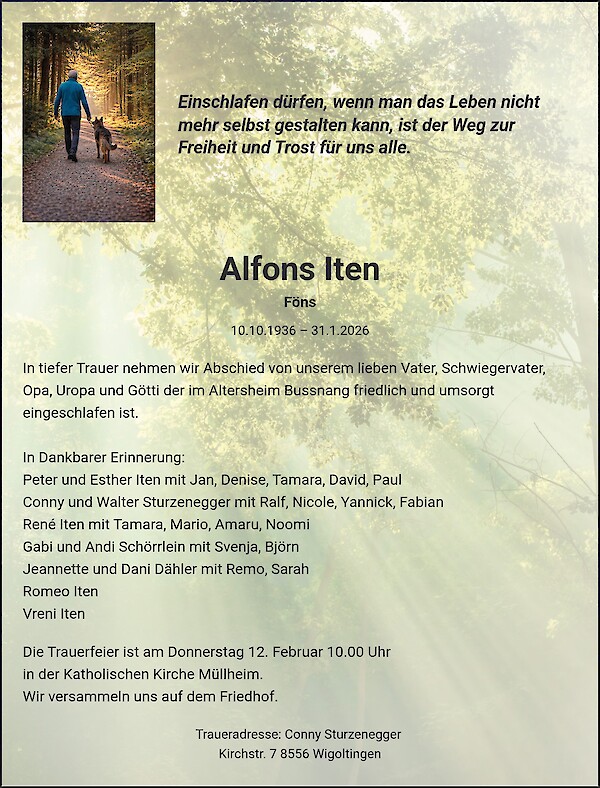 Obituary of Alfons Iten