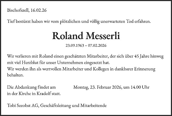Todesanzeige von Roland Messerli