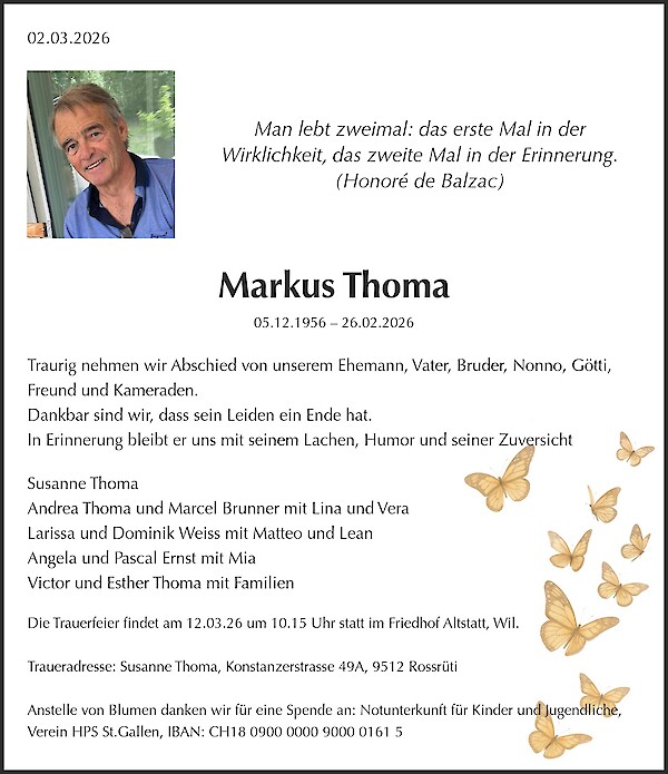 Obituary of Markus Thoma, Rossrüti