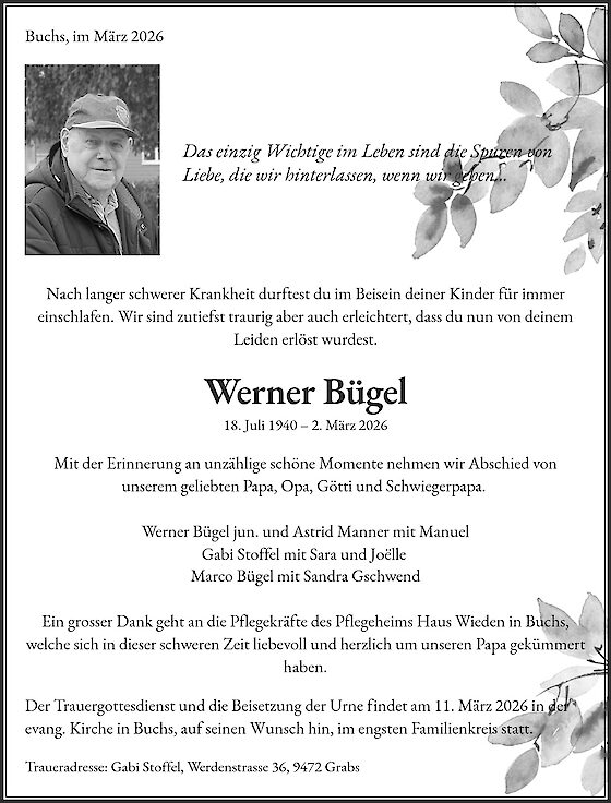 Werner B&uuml;gel, Buchs