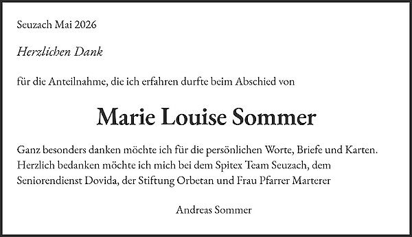 Remerciement de Marie Louise Sommer