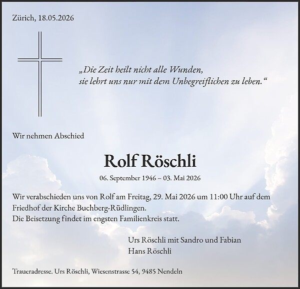 Avis de d&eacute;c&egrave;s de Rolf R&ouml;schli