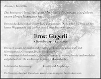 Avis de d&eacute;c&egrave;s Ernst Gugerli