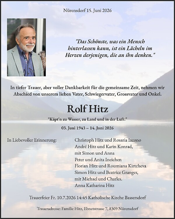 Avis de d&eacute;c&egrave;s de Rolf Hitz
