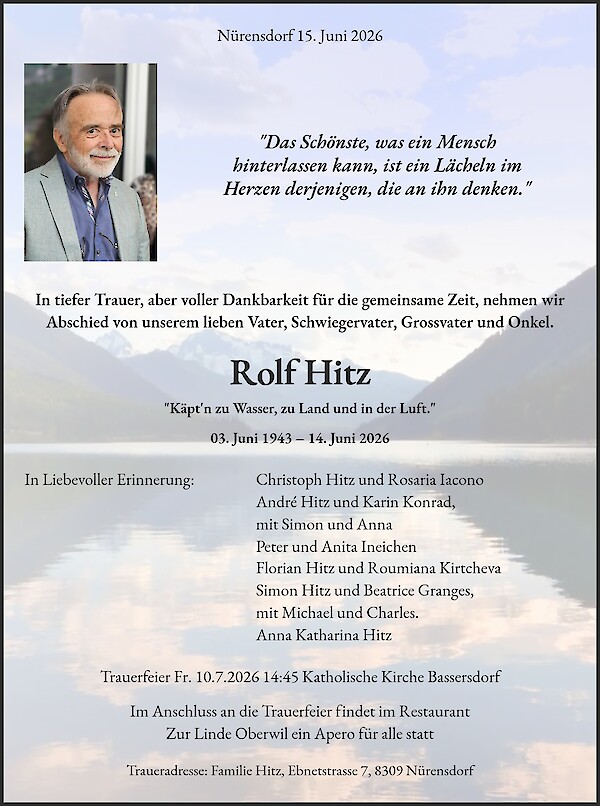 Avis de d&eacute;c&egrave;s de Rolf Hitz