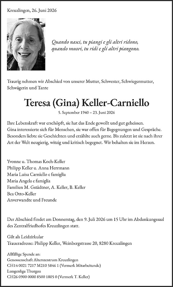 Obituary of Teresa (Gina) Keller-Carniello
