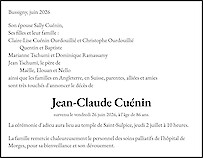 Avis de d&eacute;c&egrave;s Jean-Claude Cu&eacute;nin