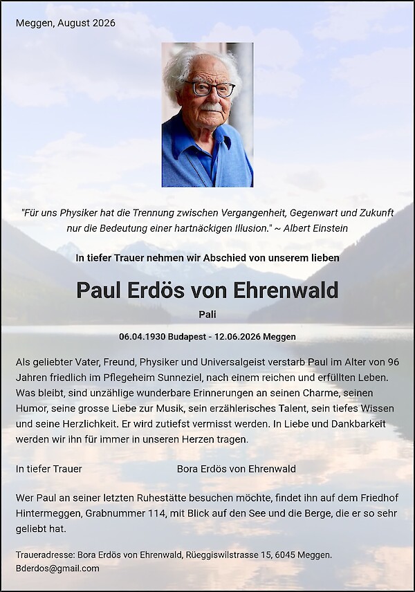 Jahresgedenken von Paul Erd&ouml;s von Ehrenwald, Meggen