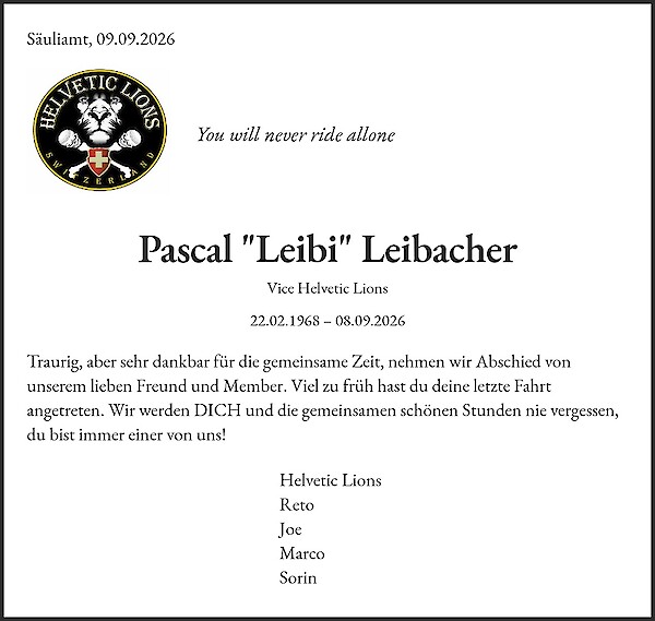 Avis de d&eacute;c&egrave;s de Pascal "Leibi" Leibacher