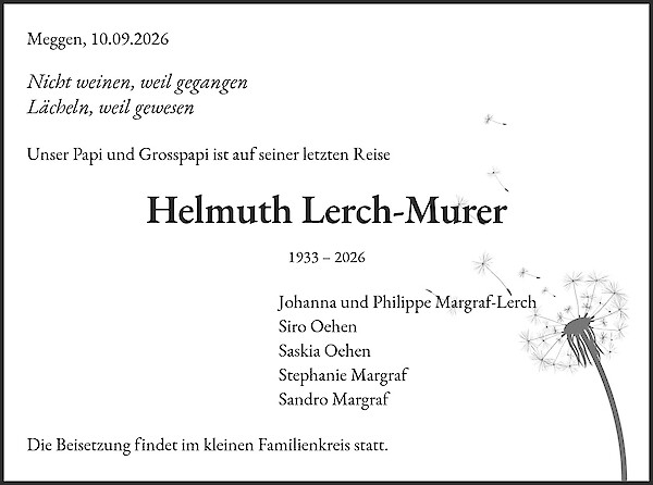 Avis de d&eacute;c&egrave;s de Helmuth Lerch-Murer