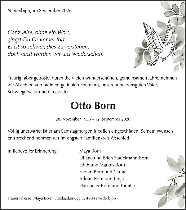 Necrologio da Otto Born, Niederbipp
