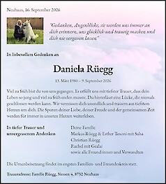 Avis de d&eacute;c&egrave;s Daniela R&uuml;egg
