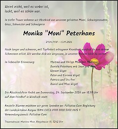 Avis de d&eacute;c&egrave;s Monika "Moni" Peterhans, Windisch
