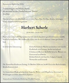 Avis de d&eacute;c&egrave;s Herbert Scherle