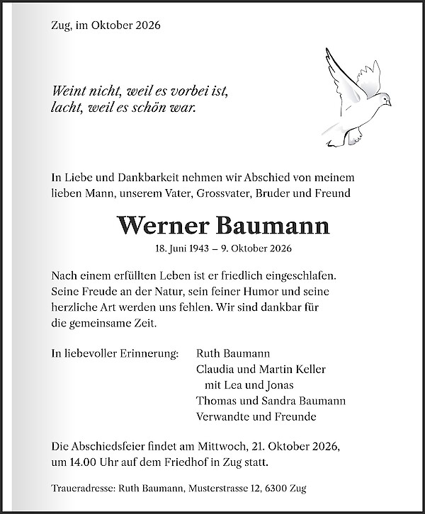 Avis de d&eacute;c&egrave;s de Werner Baumann