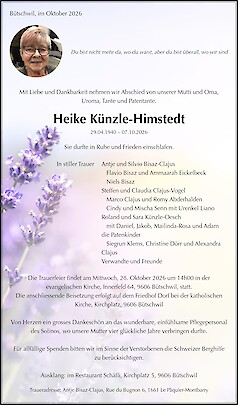 Avis de d&eacute;c&egrave;s Heike K&uuml;nzle-Himstedt