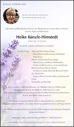 Avis de d&eacute;c&egrave;s Heike K&uuml;nzle-Himstedt