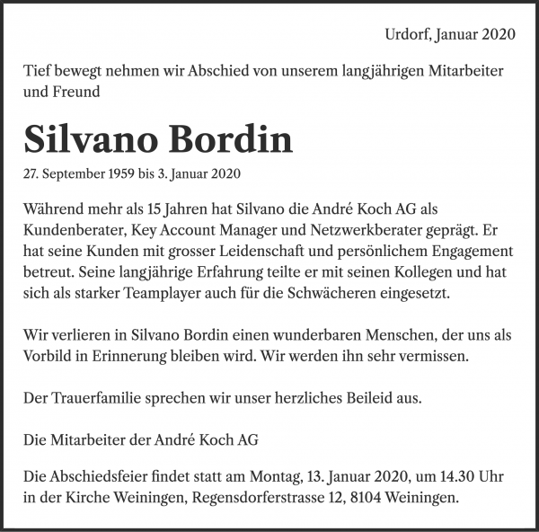 Necrologio Silvano Bordin, Unterengstringen