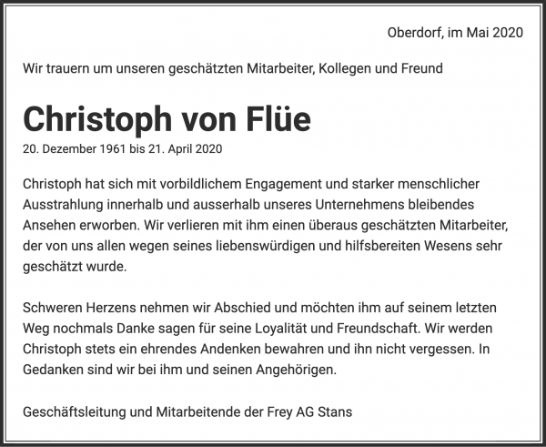 Todesanzeige von Christoph von Flüe, Malters