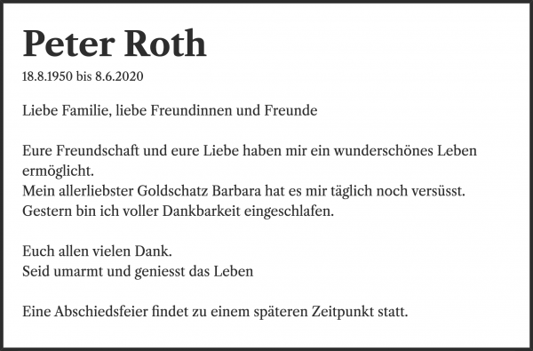 Obituary Peter Roth, Basel