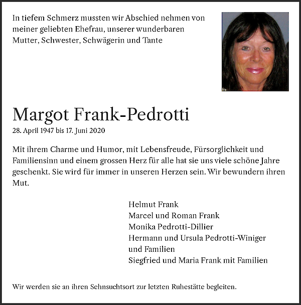 Necrologio Margot Frank-Pedrotti, Rapperswil