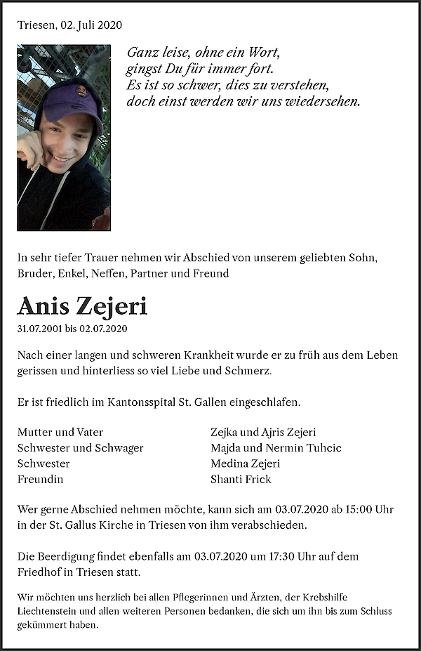 Necrologio Anis Zejeri, Triesen