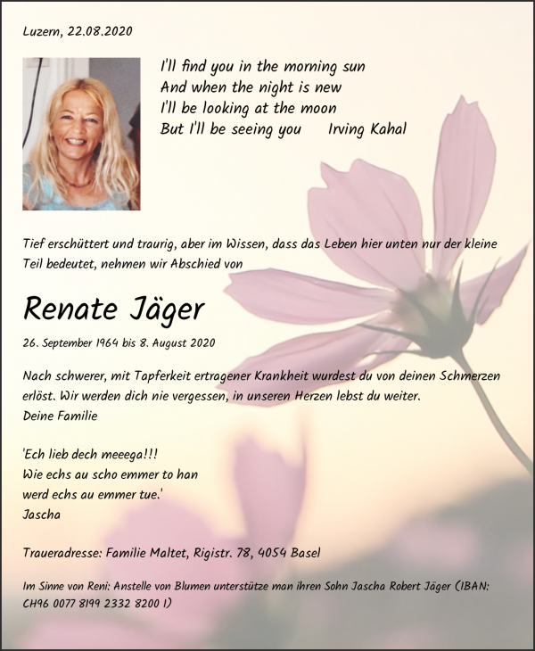 Obituary Renate Jäger, Luzern