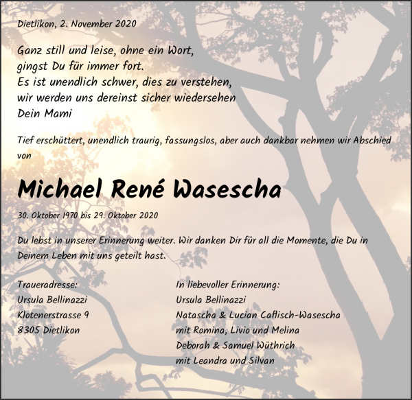 Obituary Michael René Wasescha, Dietlikon