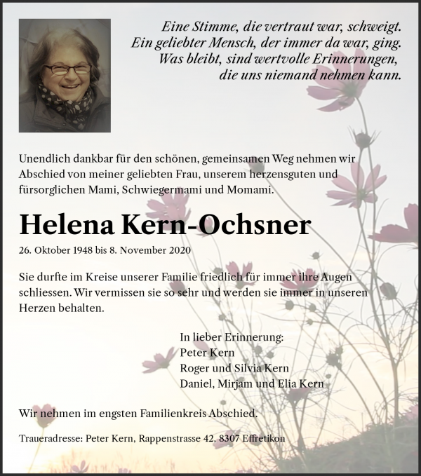 Obituary Helena Kern-Ochsner, Effretikon