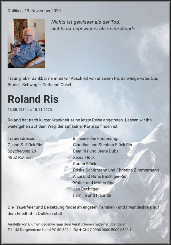 Necrologio Roland Ris, Dulliken