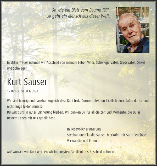 Obituary Kurt Sauser, Kölliken