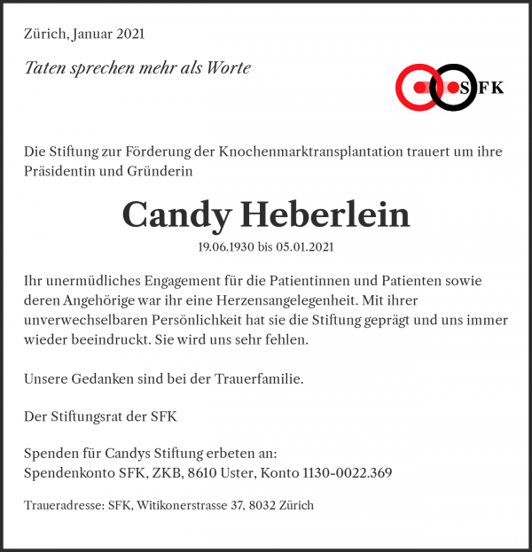 Todesanzeige von Candy Heberlein, Ebmatingen