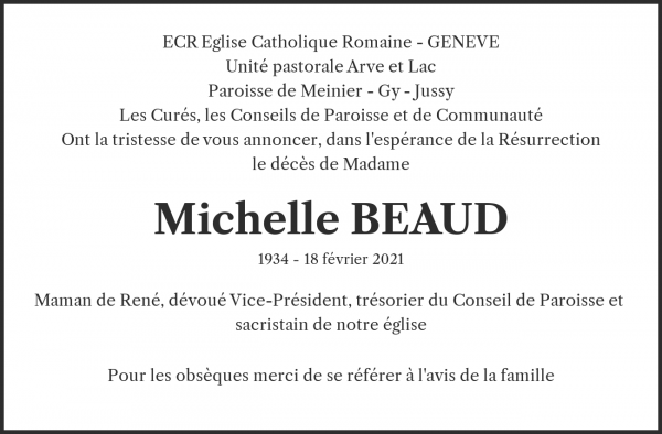 Obituary Michelle BEAUD, Morges