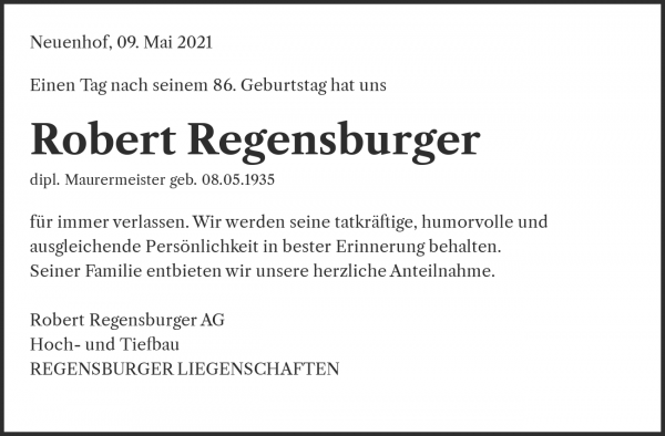 Necrologio Robert Regensburger, Würenlos