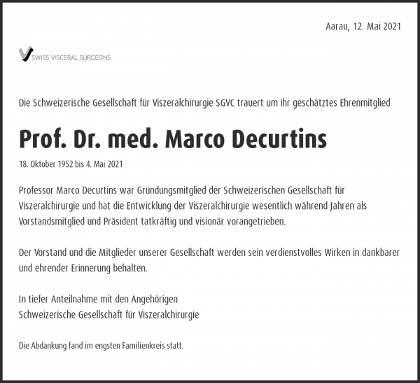 Necrologio Prof. Dr. med. Marco Decurtins, Winterthur