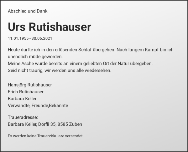 Obituary Urs Rutishauser, Altnau