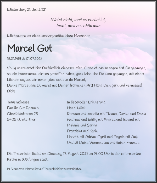 Obituary Marcel Gut, Zürich